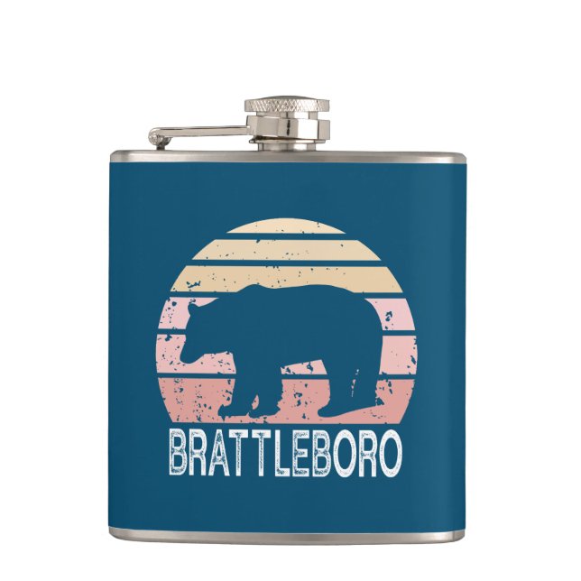 Brattleboro Vermont Retro Bear Hip Flask (Front)