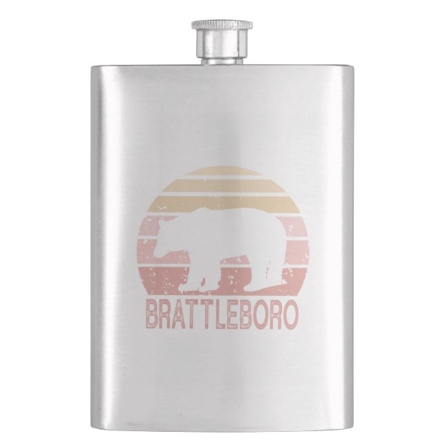 Brattleboro Vermont Retro Bear Hip Flask (Front)