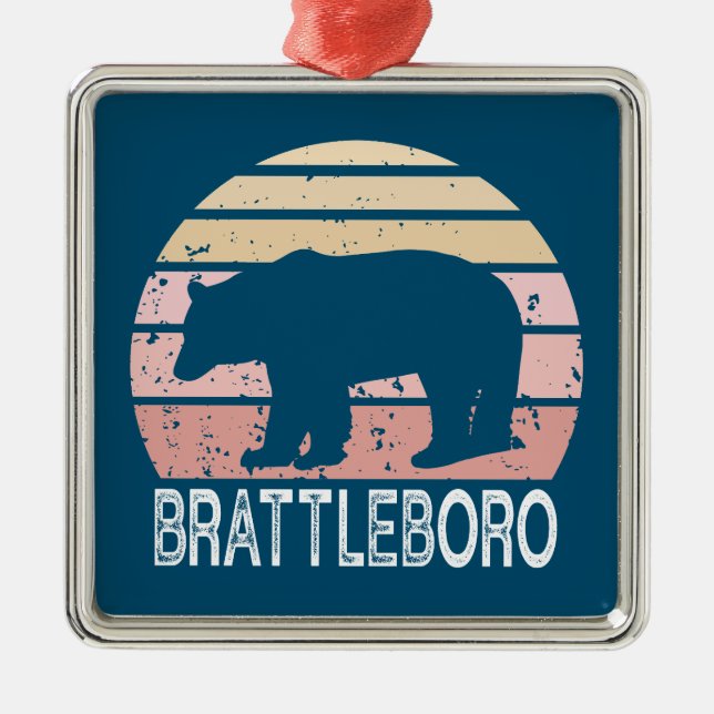Brattleboro Vermont Retro Bear Metal Tree Decoration (Front)