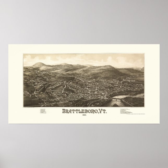 Brattleboro, VT Panoramic Map - 1886 Poster (Front)