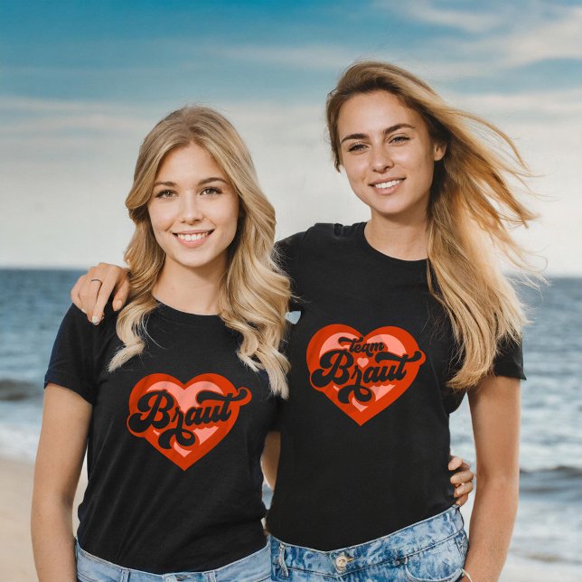 Braut Und Team Braut Bachelorette Retro Herz T-Shirt (Creator Uploaded)