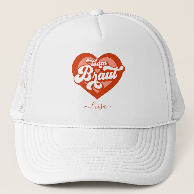 Braut Und Team Braut Bachelorette Retro Herz Trucker Hat (Front)
