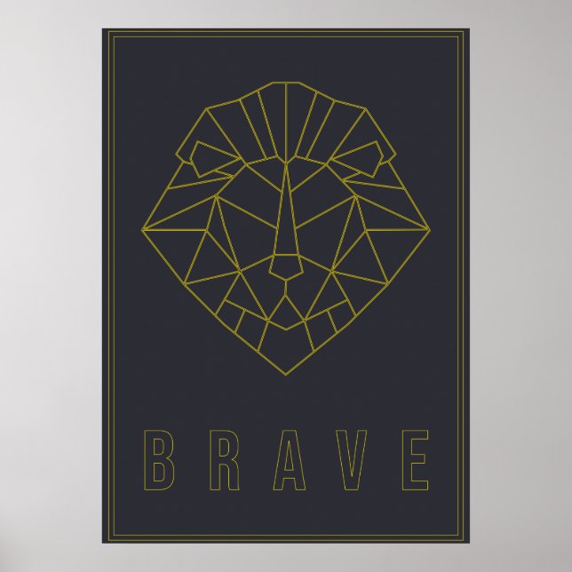 Brave affirmation poster of a yellow origami lion (Front)