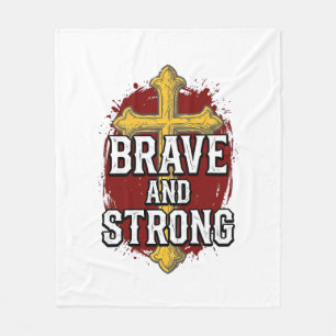 Brave and Strong Vintage Cross Shirt Design_1 Fleece Blanket