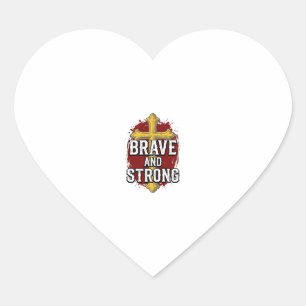 Brave and Strong Vintage Cross Shirt Design_1 Heart Sticker