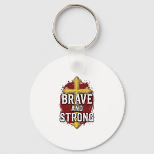 Brave and Strong Vintage Cross Shirt Design_1 Key Ring