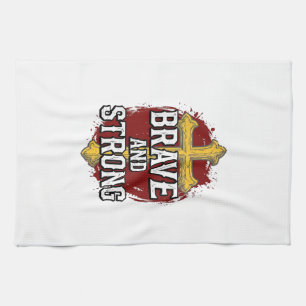 Brave and Strong Vintage Cross Shirt Design_1 Tea Towel