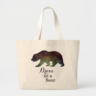 Brave as a Bear Watercolor Typography Large Tote Bag