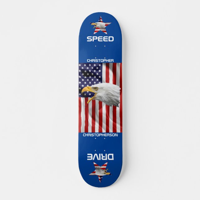 Brave Eagle, The American Flag, Patriotic Skateboard (Front)