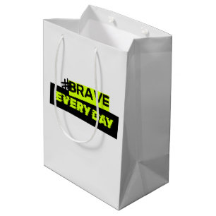 Brave Every Day Neon Yellow Black Care Packages Medium Gift Bag