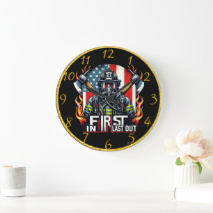 Brave firefighter stands proud large clock