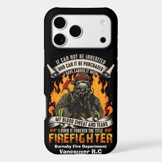 Brave firefighter surrounded by flames at night (Back)