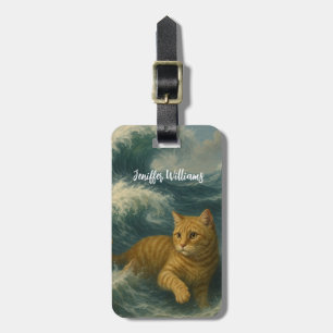 Brave Ginger Cat Riding Ocean Waves                Luggage Tag