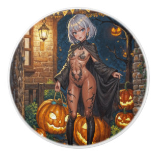 Brave Halloween Girl Trick or Treat Bodypainting Ceramic Knob
