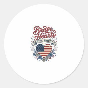 Brave Hearts Patriotic Vintage Floral Shirt Design Classic Round Sticker