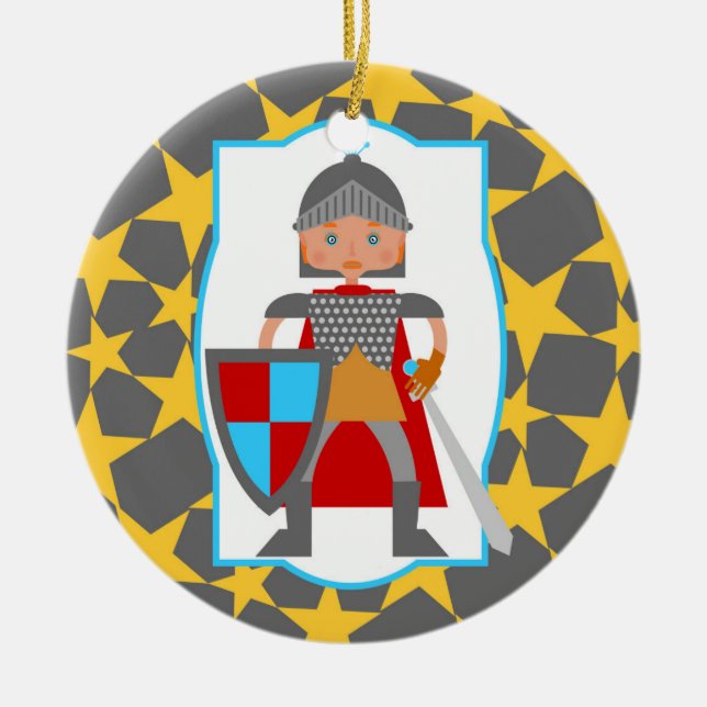 Brave Knight Boy Birthday gift Ceramic Tree Decoration (Front)