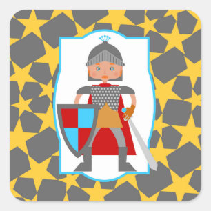 Brave Knight Boy Birthday Party Square Sticker