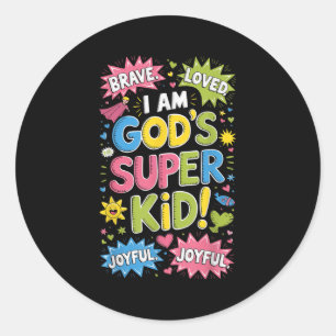Brave Loved God’s Super Kid Christian Faith Affirm Classic Round Sticker