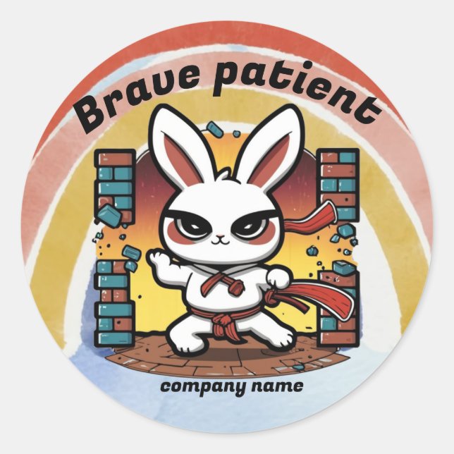 brave patieny karate bunny for kids in hospital  classic round sticker (Front)