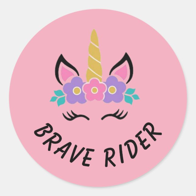 Brave Rider Unicorn Rose Classic Round Sticker (Front)