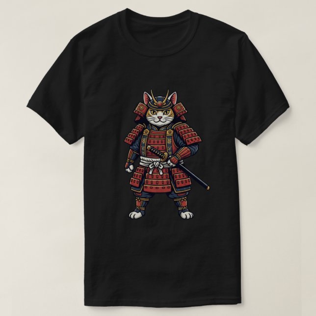 Brave Samurai Cat Warrior T-Shirt (Design Front)