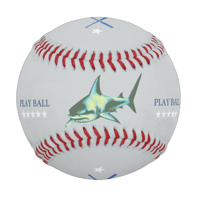 brave shark baseballer personalised baseball (Front)