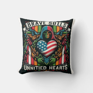 Brave Souls United Hearts" – Bold Multicolored Typ Cushion