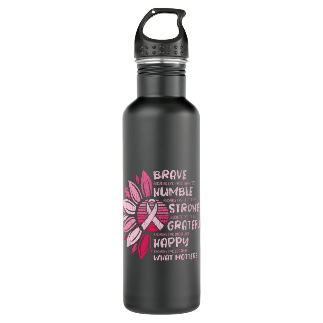 Brave Strong Grateful Breast Cancer Awareness 710 Ml Water Bottle (Front)