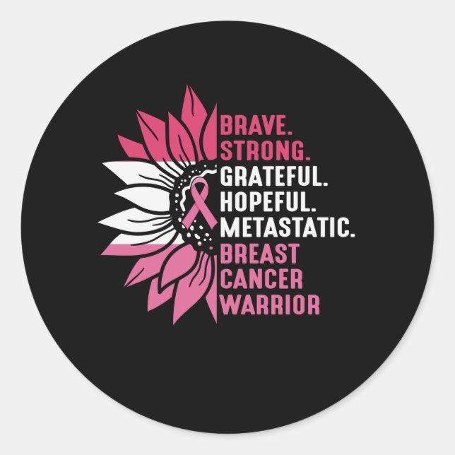 Brave Strong Grateful Breast Cancer Awareness Classic Round Sticker (Front)