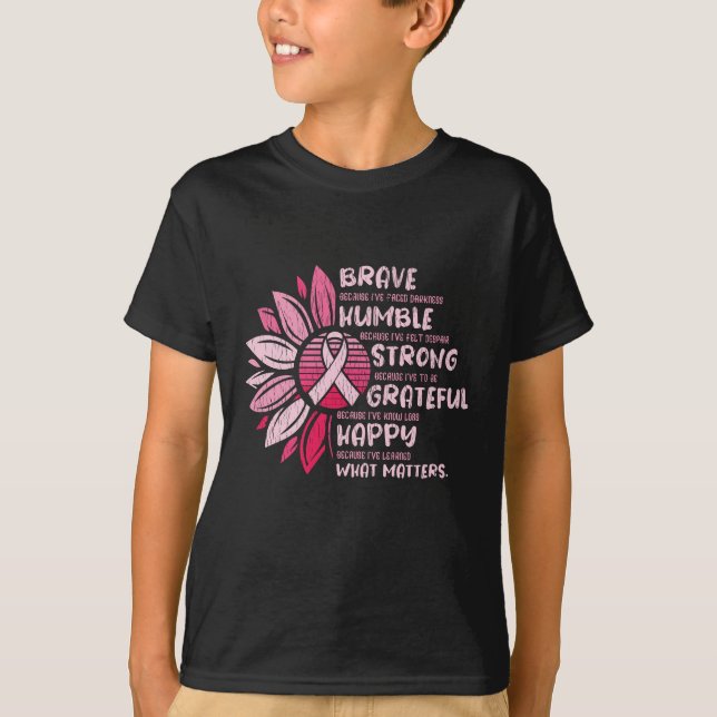 Brave Strong Grateful Breast Cancer Awareness T-Shirt (Front)