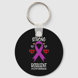 Brave Strong Resilient Epilepsy Awareness Ribbon L Key Ring