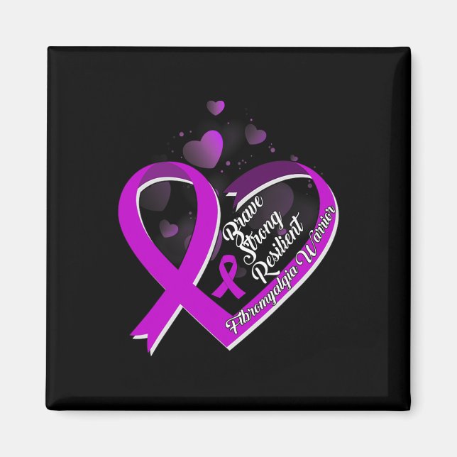 Brave Strong Resilient Fibromyalgia Warrior Awaren Magnet (Front)