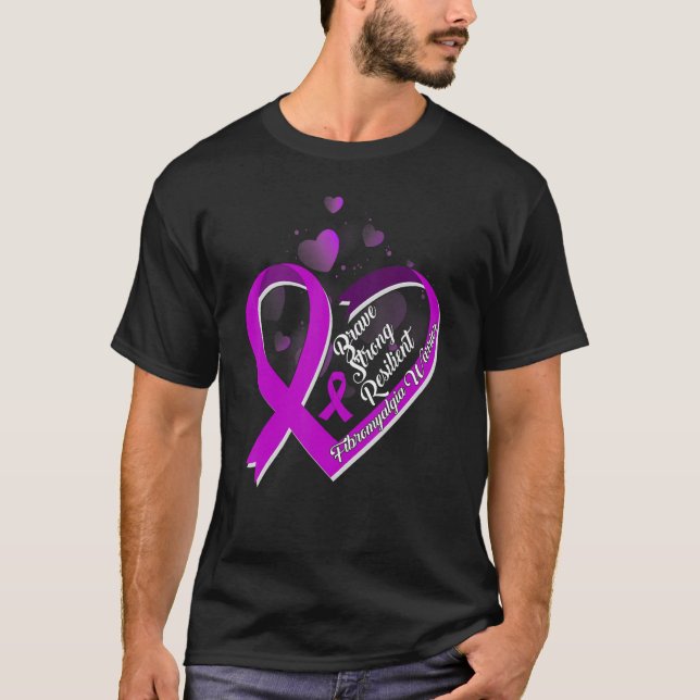 Brave Strong Resilient Fibromyalgia Warrior Awaren T-Shirt (Front)