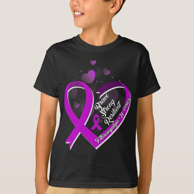 Brave Strong Resilient Fibromyalgia Warrior Awaren T-Shirt (Front)