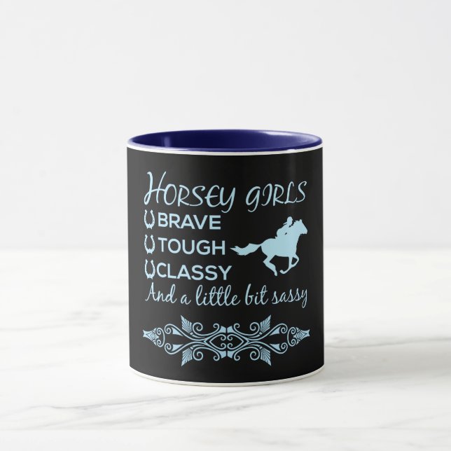 Brave Tough Classy Horse Girl in Light Blue     Mug (Center)