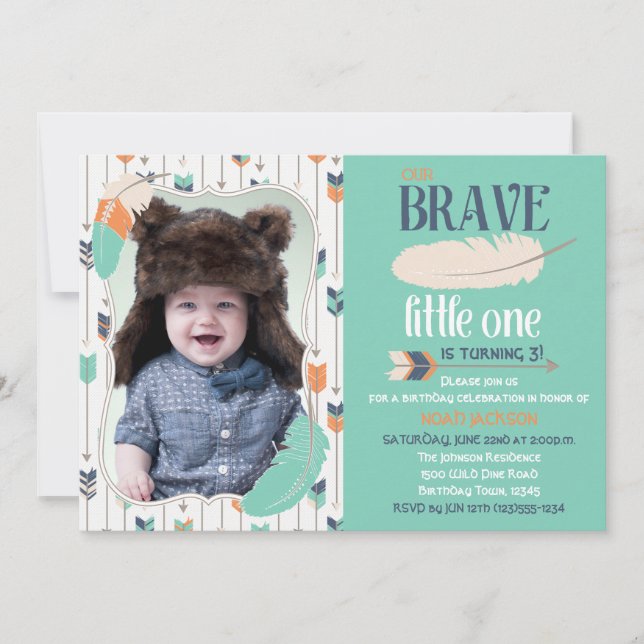 Brave Tribal Birthday Photo Invitation (Front)