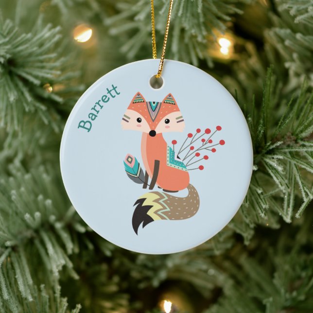 Brave Tribal Fox Personalised Ceramic Tree Decoration (Tree)