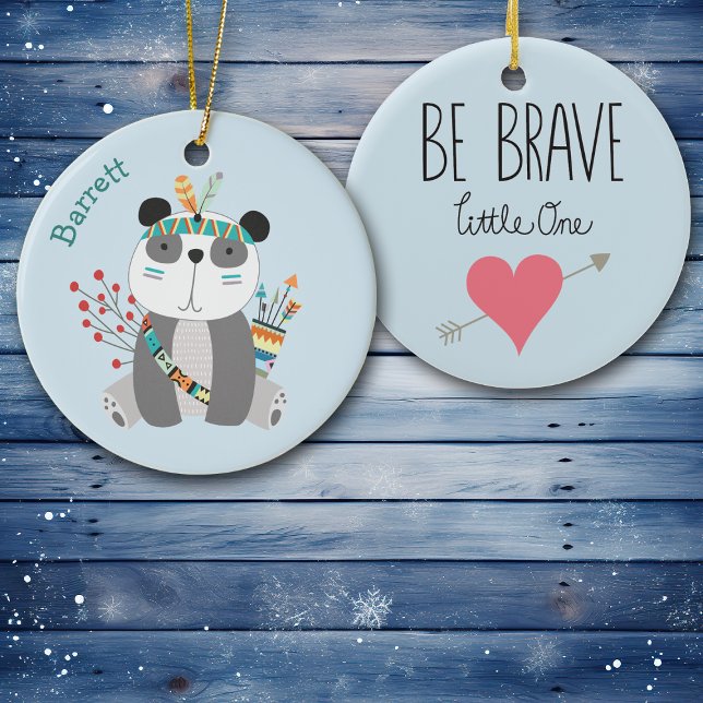 Brave Tribal Panda Bear Personalised Ceramic Tree Decoration (Creator Uploaded)