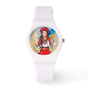 Brave Ukraine Woman Ukrainian Flag Support Watch