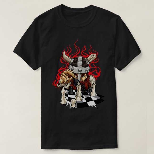 Brave Viking With Chessboard Chess T-Shirt (Design Front)
