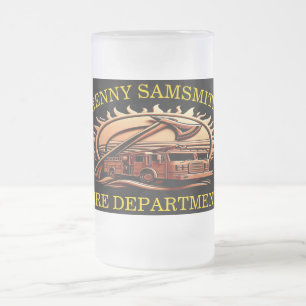Bravery And Dedication Fire Department  Frosted Glass Beer Mug