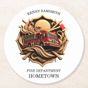 Bravery And Dedication Fire Department Round Paper Coaster