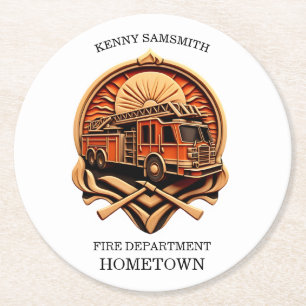 Bravery And Dedication Fire Department Round Paper Coaster