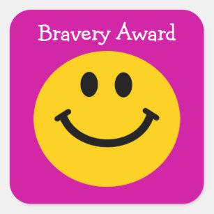 Bravery award yellow face on pink square sticker
