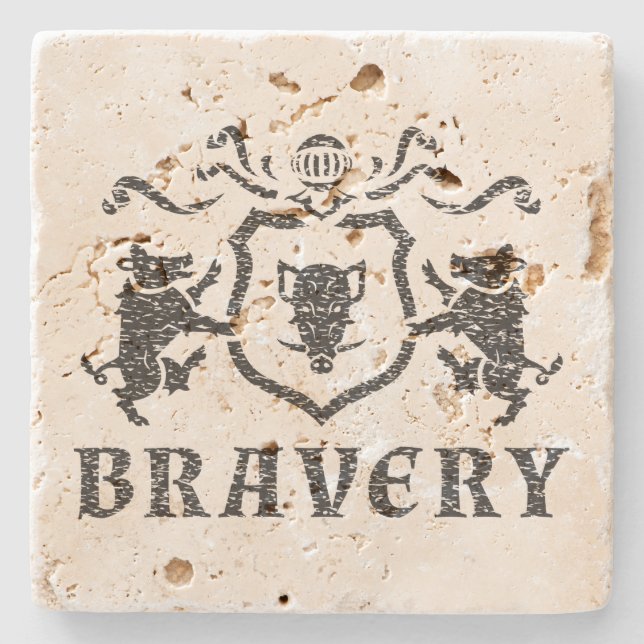 Bravery Boar Blazon Travertine Coaster (Front)