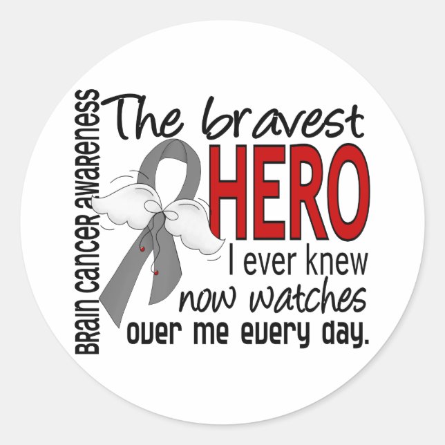 Bravest Hero I Ever Knew Brain Cancer Classic Round Sticker (Front)