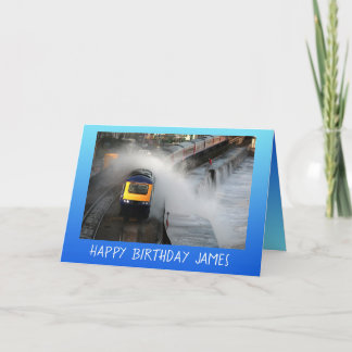 Braving the waves on the seawall personalised card