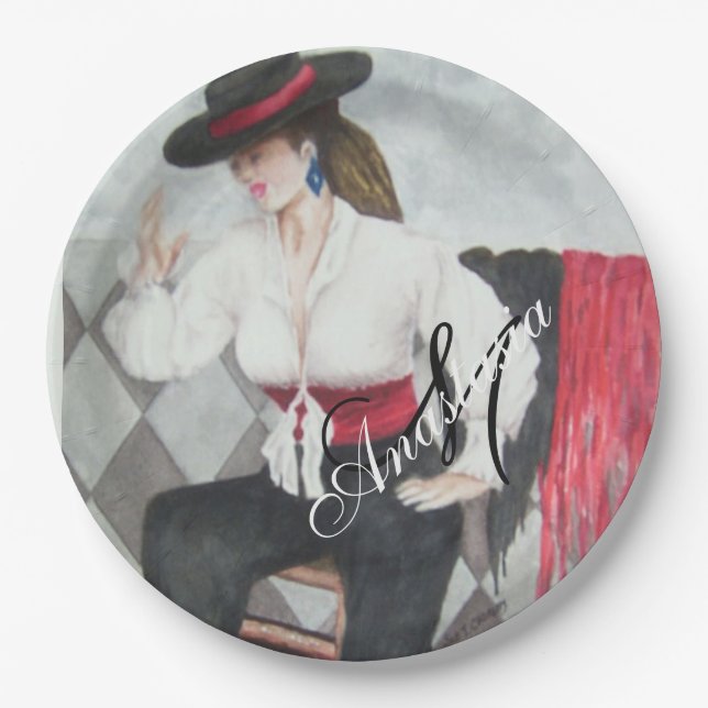 BRAVO BLACK & WHITE PARTY MONOGRAM PAPER PLATE (Front)