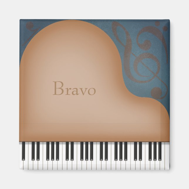 "Bravo" Brown Grand Piano Cute Customizable Music Magnet (Front)