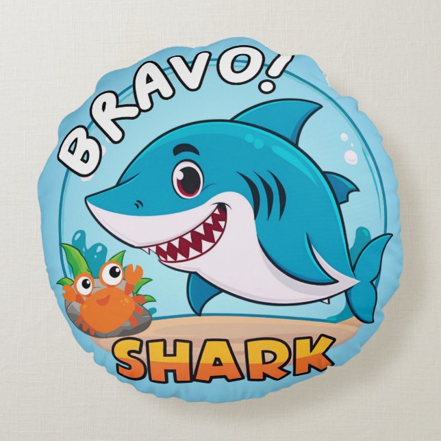 Bravo Sticker, Shark Stickers Round Cushion (Back)